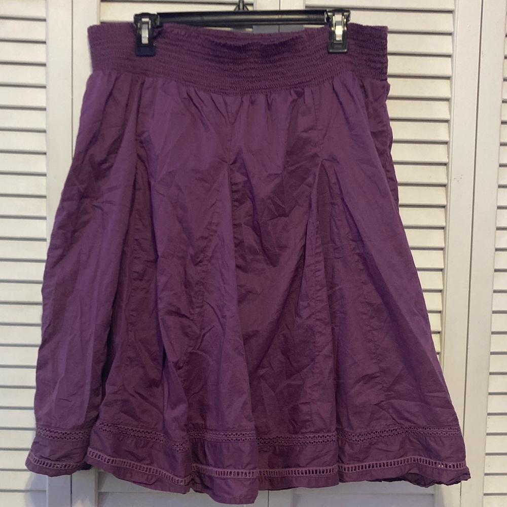 Merona Purple Midi Elastic Peasant Inset Lace Skirt Size Large